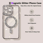 High-grade Glitter Rhinestones Phone Case For iPhone 16 15 11 12 13 14 Pro Max 16 Plus Magsafe Magnetic Clear Lens Protect Cover