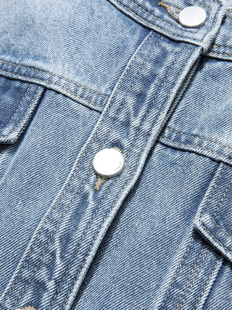 I BELIEVE YOU Short Denim Coat for Women 2024 Crew Neck Autumn New Casual Basic Straight Comfort Retro Female Jackets CWN245542A