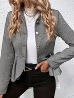 Women’s Plus-Size Solid Color Peplum Jacket – Casual Outerwear