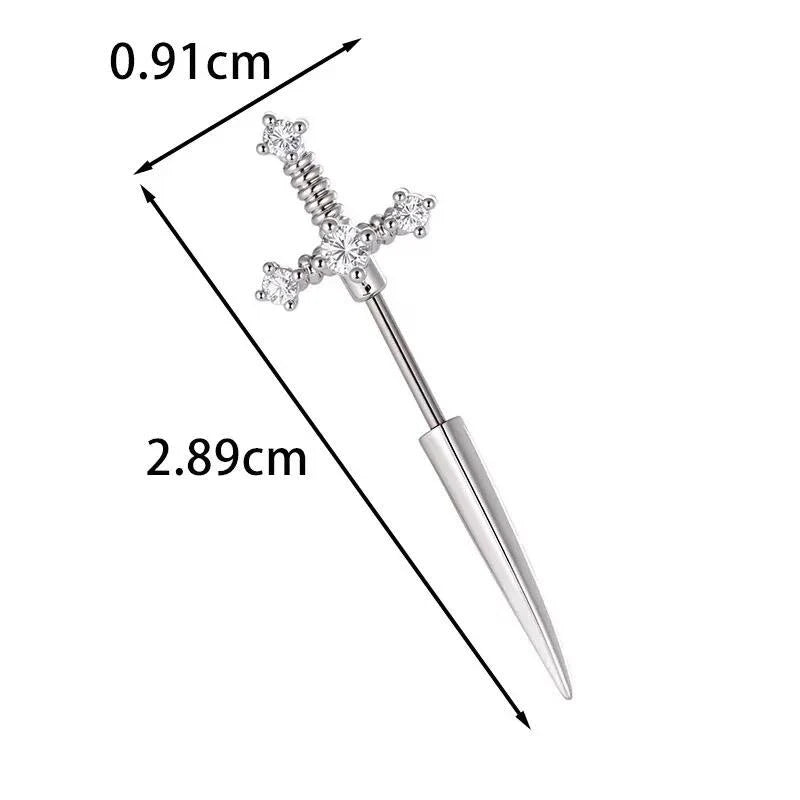 New Fashion Love Wings Cross Stainless Steel Ear Bone Nail Shiny Zircon Trendy Thread Earring for Women Body Piercing Accessorie