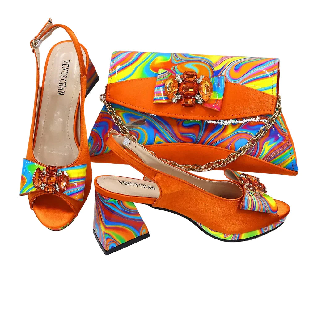 Ladies Shoes and Bag Decorated with Rhinestone