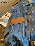 CJFHJE Blue Vintage Patchwork Denim Jacket Women Chicly Fashion Korean Loose Female Jackets Harajuku Zipper Casual Denim Coats
