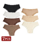 7PCS New Fashion Cotton Women's Underwear Solid Color Comfortable Breathable Panties Low-Rise Lace Trim Sexy Briefs Daily Sports