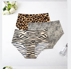 6pcs Women's Seamless Ice Silk Panties Female Mid Waist Plus Size Leopard Print Underwear Girls Fashion Brief Lady Comfort Panty