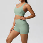 2PCS Sportswear With Pocketed Yoga Set Gym Clothes Yoga Suits For Women Tracksuits Sports Shorts Crossover Bra Gym Leggings