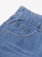 VGH Solid Slimming Hollow Out Temperament Denim Pants For Women High Waist Spliced Button Temperament Trousers Female Fashion