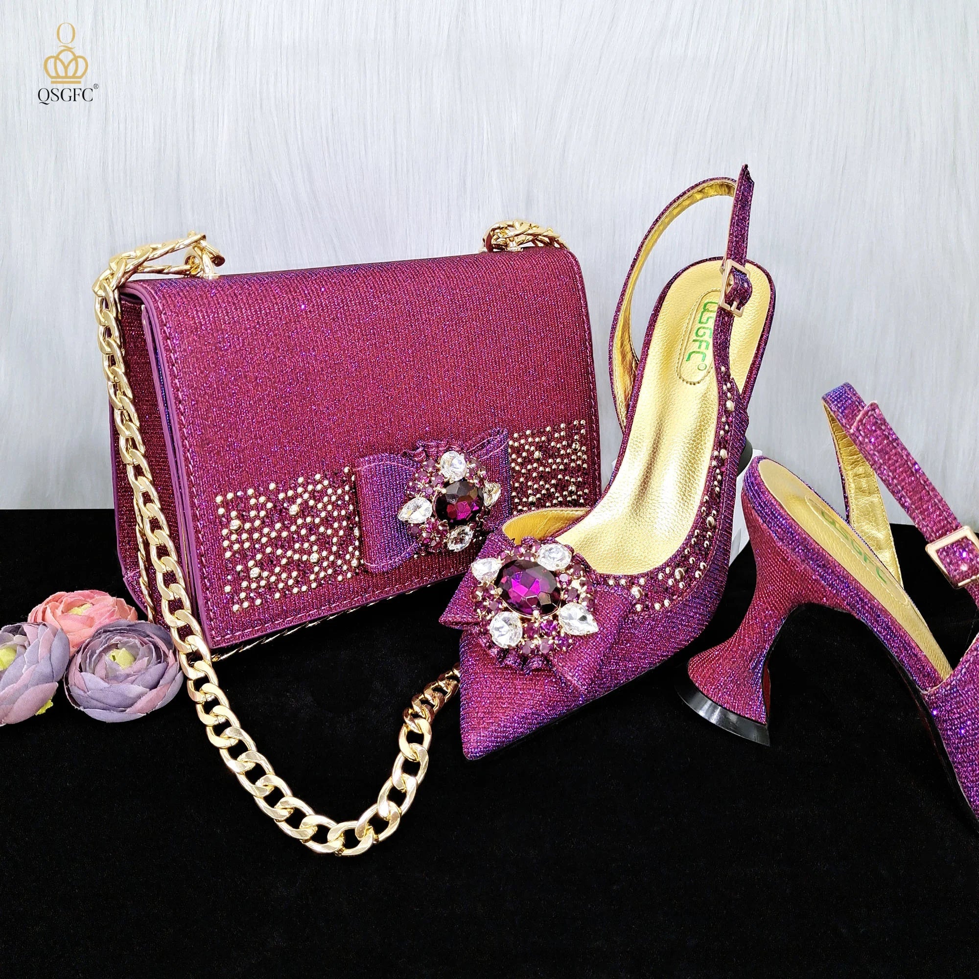 Elegant Set Pointed Toe Shoes And Bag Set QW321