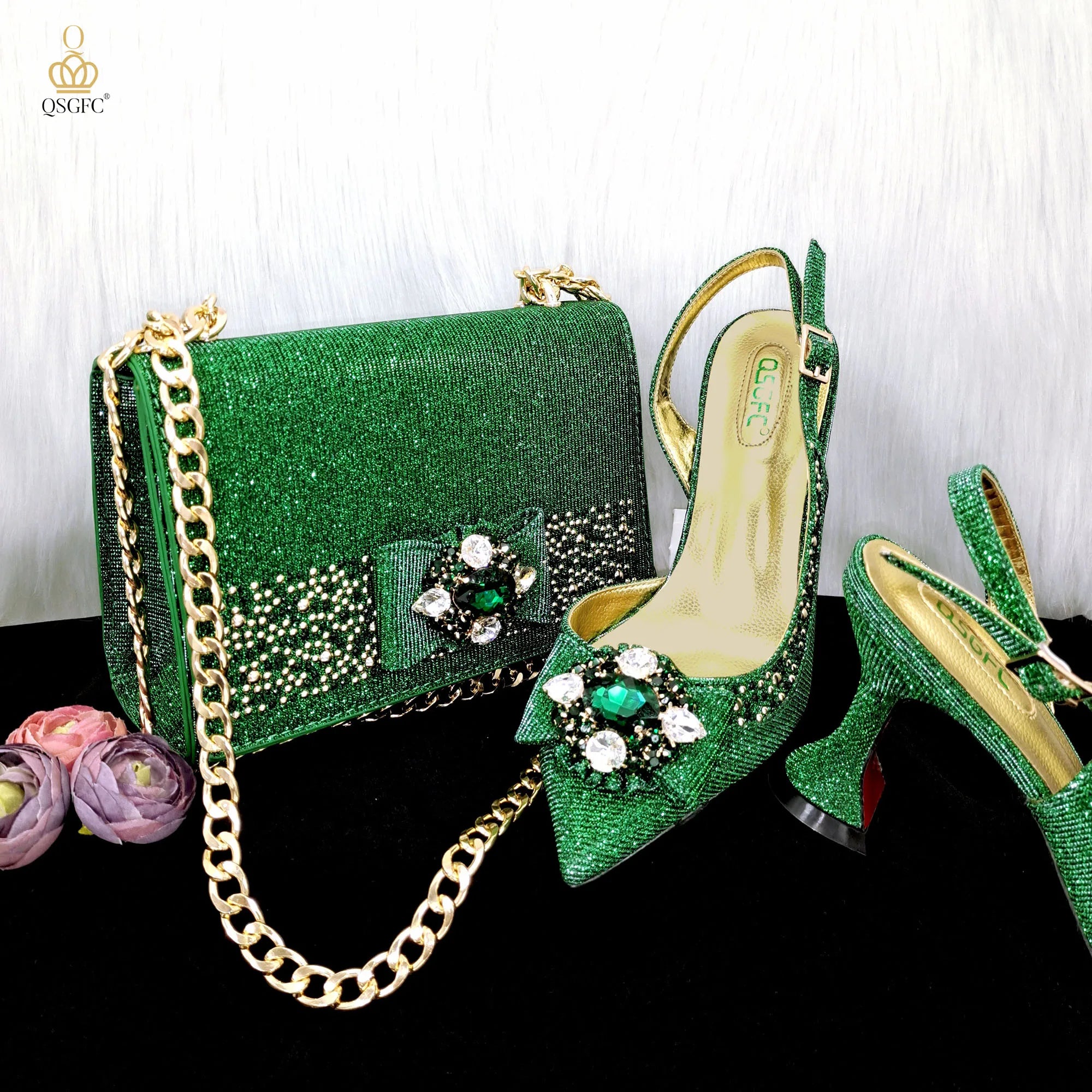 Elegant Set Pointed Toe Shoes And Bag Set QW321