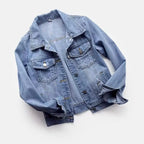 Slim Fit Denim Jacket for Women Short Washed Single Breasted Long Sleeve Tops