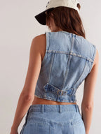 New 2026 Women's Denim Vests Summer Sexy Slim Deep V Neck Sleeveless Vest Jacket Casual Fashion Streetwear Ladies Jean Crop Tops