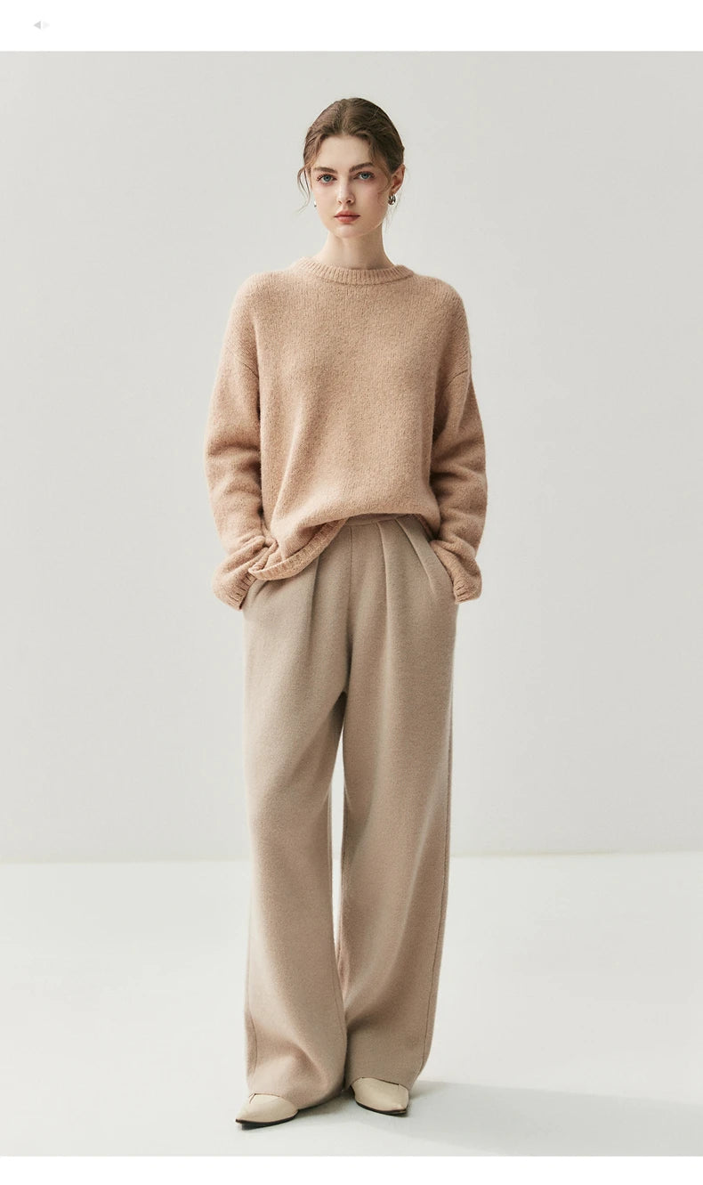 New Women's 100% Cashmere Knitted Thick Pants Autumn Winter Comfortable Skin Friendly Wide-leg Pants Solid Color Casual Clothing