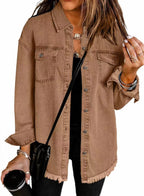 Women Denim Coat Shirt Coats Turn Down Collar Y2k Streetwear Open Stitch Jacket Single Breasted Casual Loose Jackets 2025