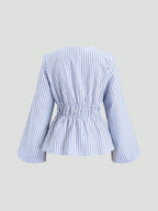 Striped Tie Bow Puff Sleeve Shirt