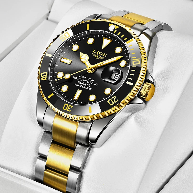 LIGE Top Brand Luxury Fashion Diver Watch Men 30ATM Waterproof Date Clock Sport Watches Mens Quartz Wristwatch Relogio Masculino