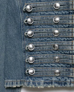 2026 New Women Denim 2 Piece Set Streetwear Button Decorated Stand Collar Cropped Jacket + Low Waist Shorts Y2K Outfi