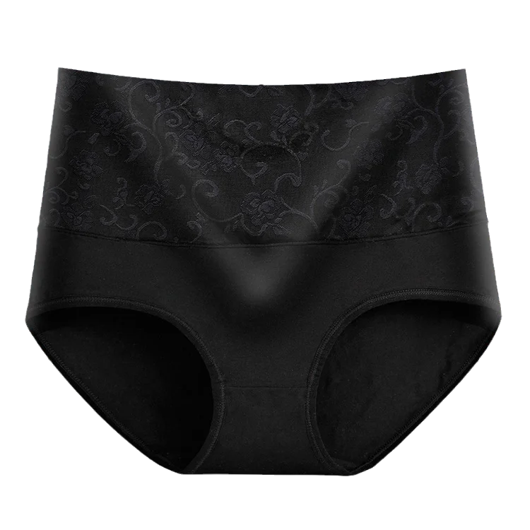 Plus Size Women's Cotton Underwear High Waisted Tummy Control Panties Full Coverage Briefs Jacquard Ladies Panty 3 Pack
