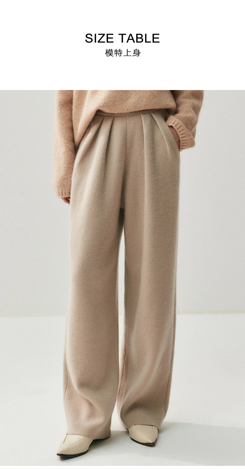 New Women's 100% Cashmere Knitted Thick Pants Autumn Winter Comfortable Skin Friendly Wide-leg Pants Solid Color Casual Clothing