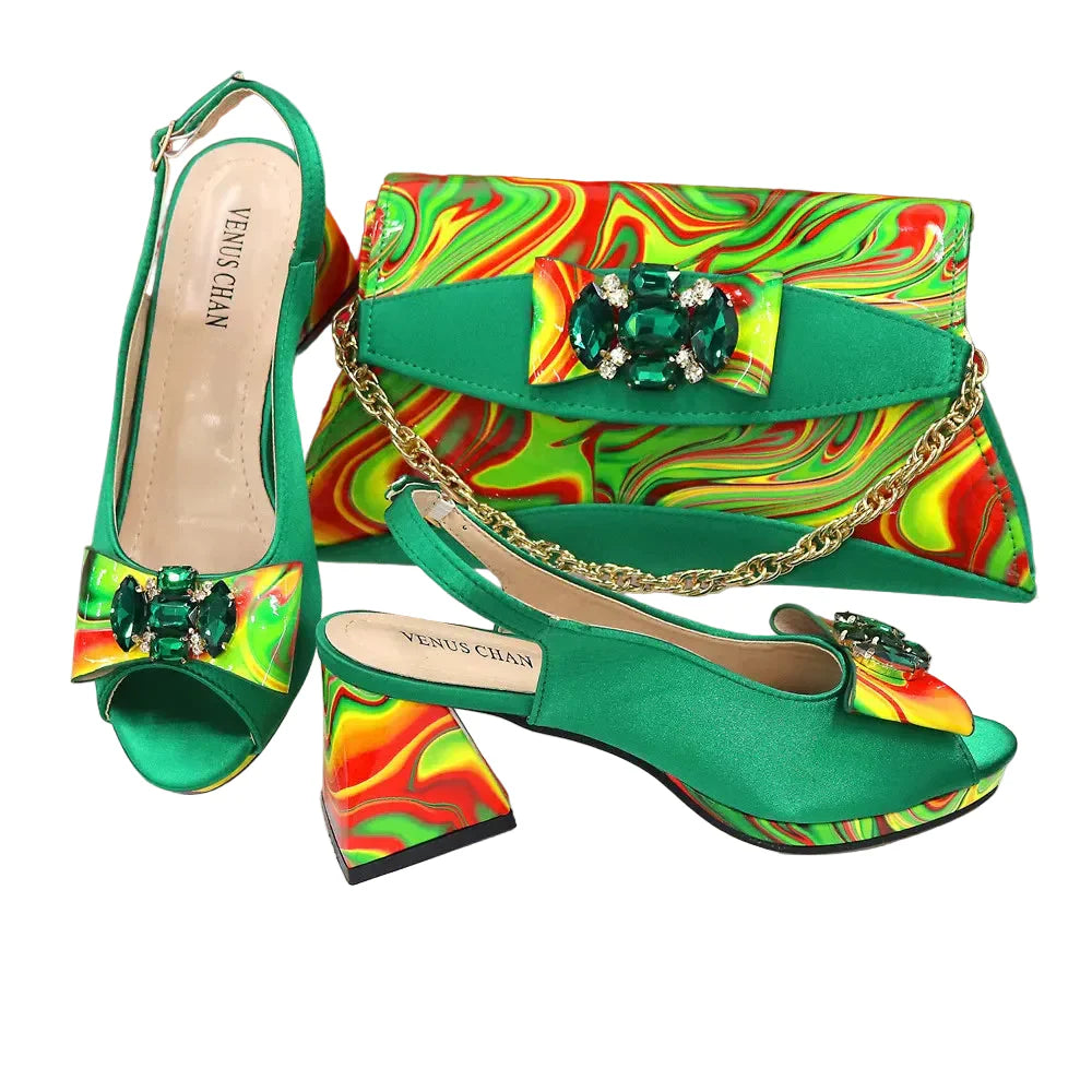 Ladies Shoes and Bag Decorated with Rhinestone