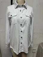 New Washed Denim Shirt Jacket for Women Fall/Winter Street Style with Distressed Hem Women's Outerwear