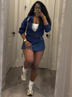 FAGADOER Casual Color Block 2 Piece Sets Woman Outfit Drawstring Ruched Patchwork Crop Top and Skirt Matching Female Streetwear