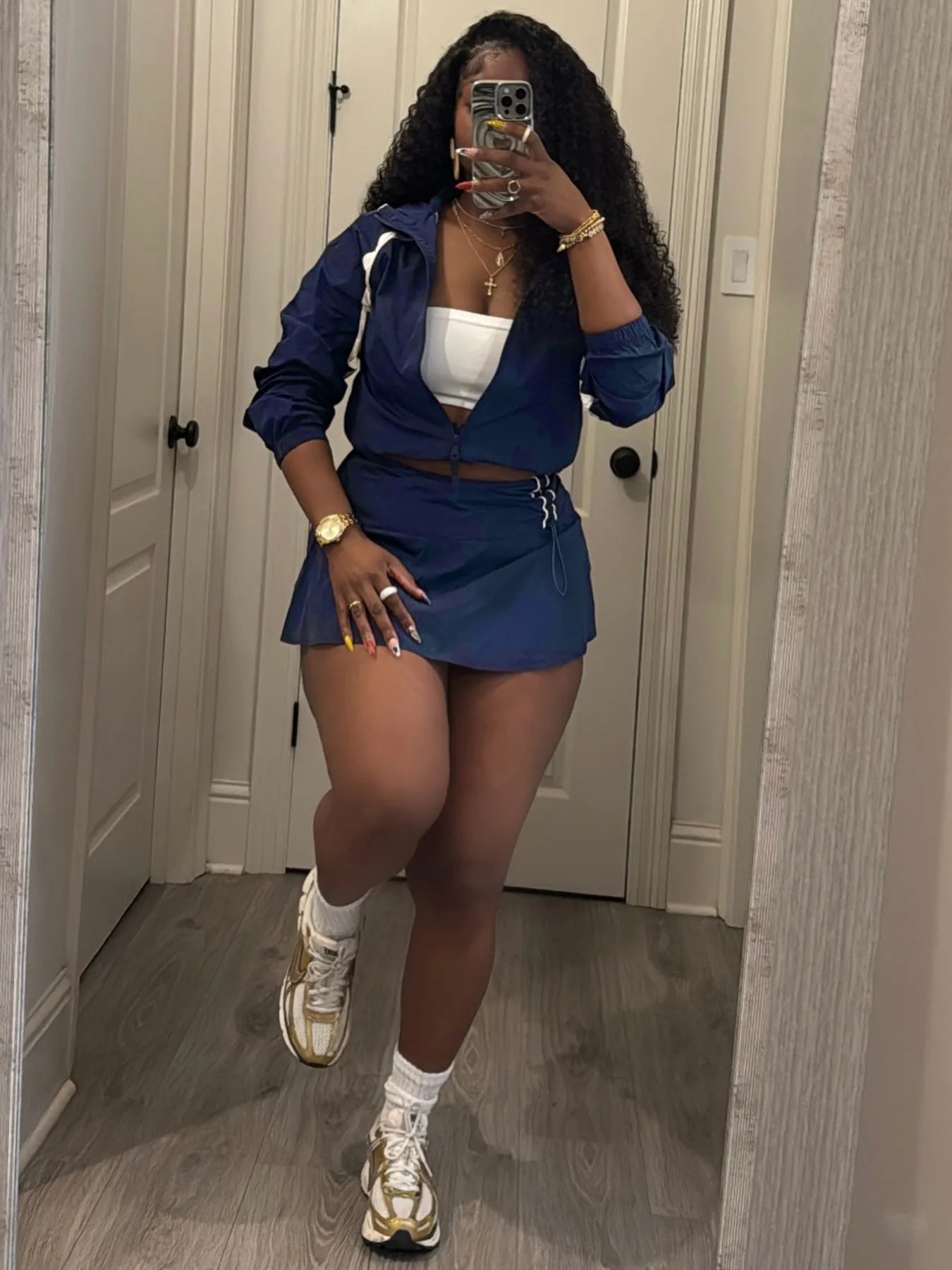 FAGADOER Casual Color Block 2 Piece Sets Woman Outfit Drawstring Ruched Patchwork Crop Top and Skirt Matching Female Streetwear