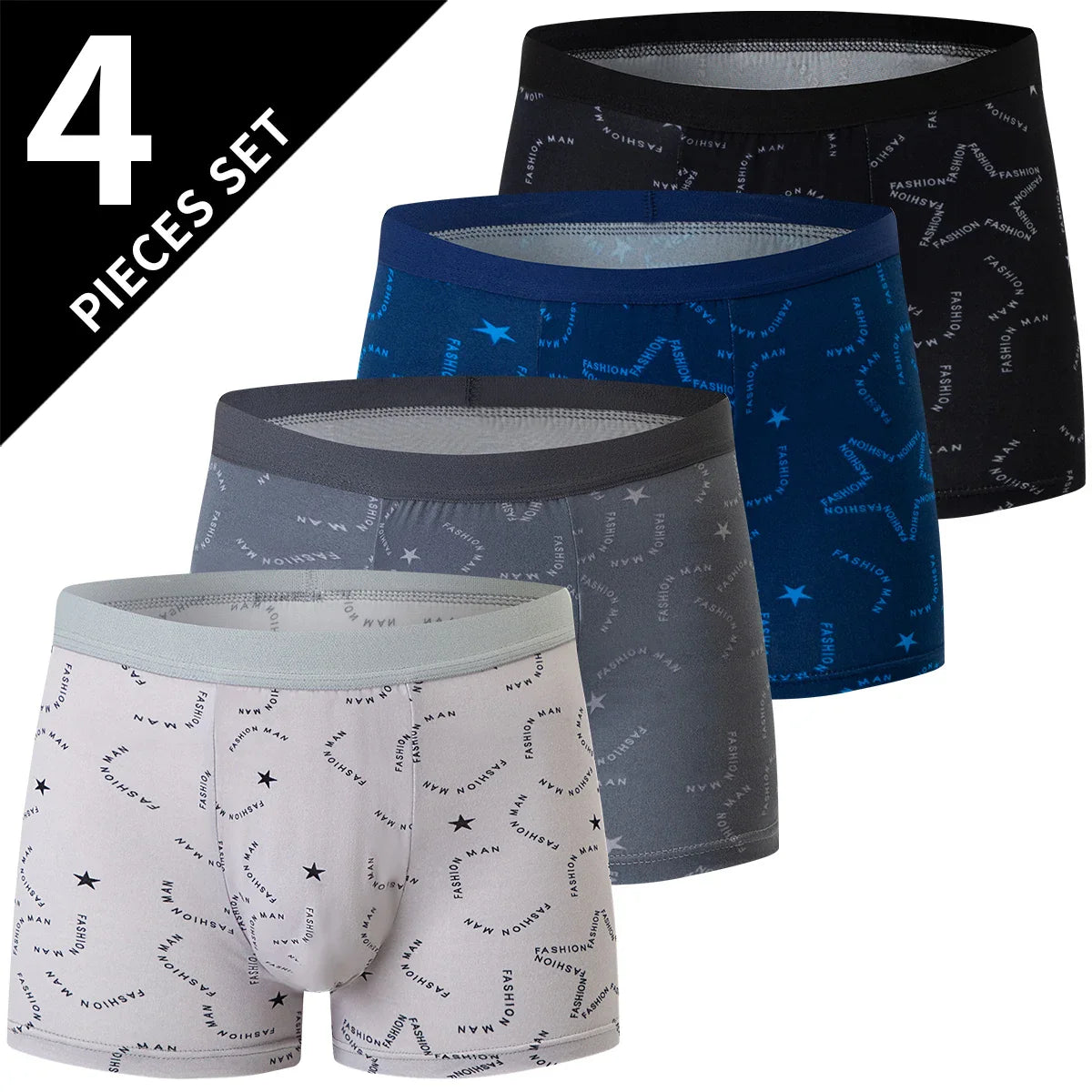 4/5Pcs European and American Size MEN'S Printed Fashion Boyshort Comfortable MEN'S Waist plus Size Underwear Sexy Swimming Trunk