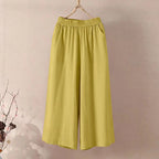 Feamle Casual and Versatile Lazy Style Wide Leg Pants With Pockets Lightweight High Waisted Loose Cropped Capris