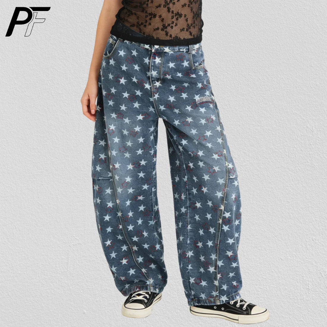 Y2K Vintage Star Print Baggy Jeans Harajuku Unisex Baggy Wide Leg Hip Hop Denim Pants Loose Trendy Casual Trousers 2026 New