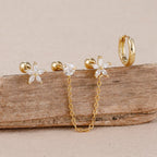 3PCS Zircon Flower Ear Stud Earrings