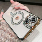 Clear Bling Crystal Phone Case For iPhone 16 15 14 11 12 13 Pro Max Plus For Magsafe Magnetic Wireless Charging Lens Film Cover