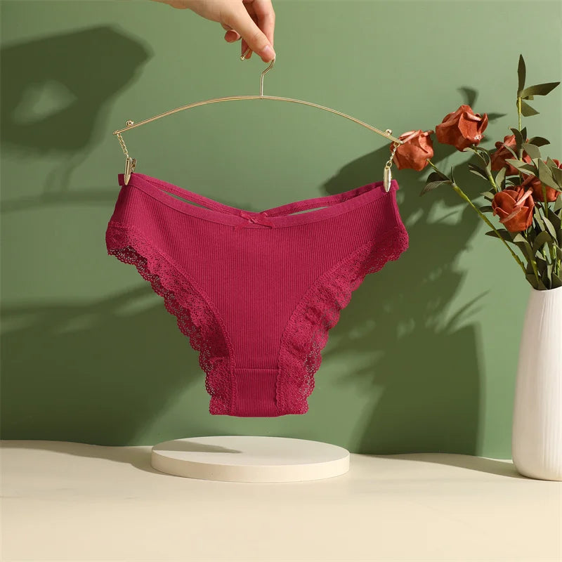 3PCS/Set Women’s Cotton Lace Bikini Panties – Low-Rise Breathable Soft Stretch Underwear (95% Cotton Comfort Fit) Sexy Low Rise Lace Brazilian Panties Hollow Out Soft Breathable Lingerie Female Bow Underwear S-XL