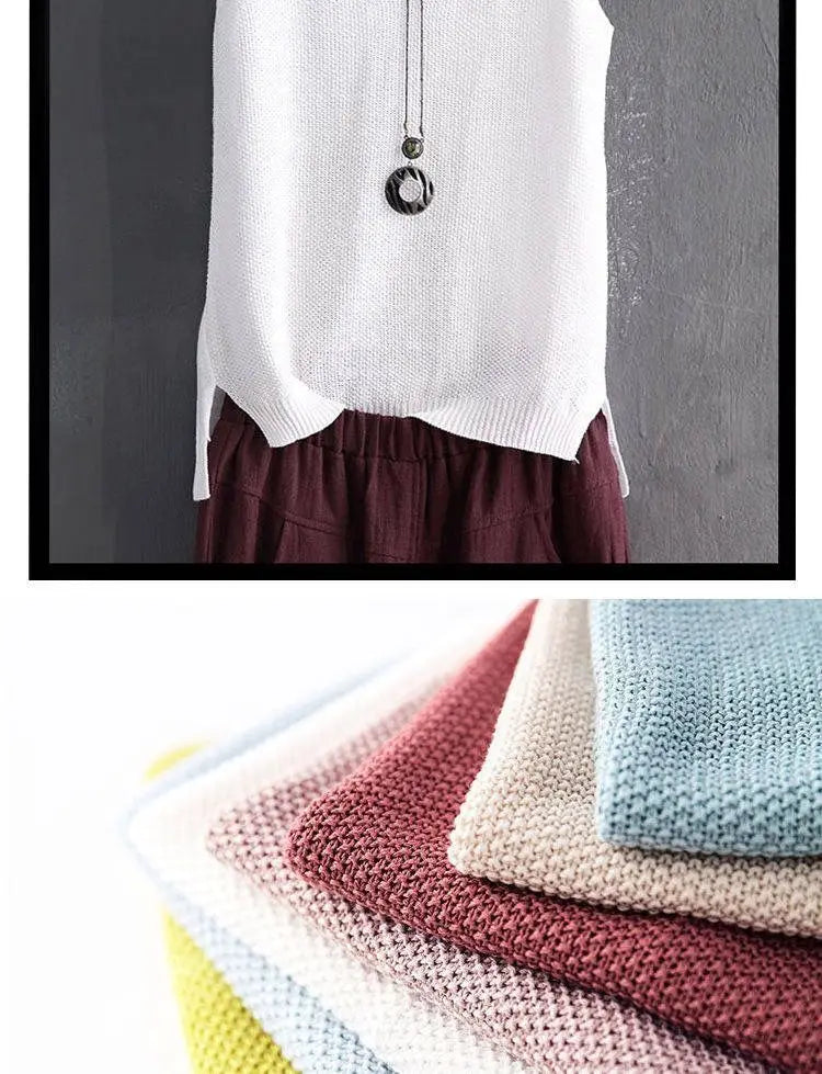 40-100Kg Women Clothing Casual Loose Oversized Solid Sweater Vest Summer Knit Ice Silk T-shirt Chic Sleeveless All-match Tops