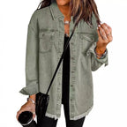 New Washed Denim Shirt Jacket for Women Fall/Winter Street Style with Distressed Hem Women's Outerwear