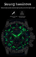 POEDAGAR Top Functional Luxury Man Wristwatch Waterproof Luminous Chronograph Leather Sports Watches For Men Quartz Men's Watch