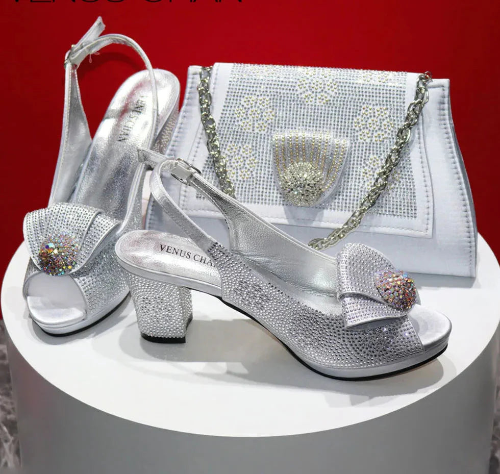 New Square Heels Peep Toe Shoes Matching Bag Set GTR45