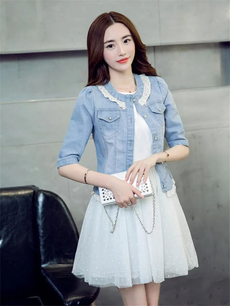 Denim Jacket Women 2023 Half sleeve Jean Jacket Woman Elastic Comfortable Denim Coat Short Denim Jacket Female