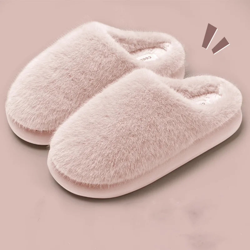 Plush Faux Fur Slippers with Slip-Resistant Soles for Winter