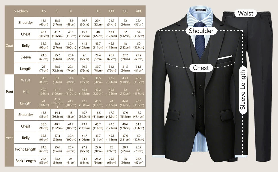 CYPTIRY Men's 3 Piece Suit Set - Classic Business Slim Fit Clothing Package Includes Blazer Pants And Shirt
