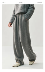 New Women's 100% Cashmere Knitted Thick Pants Autumn Winter Comfortable Skin Friendly Wide-leg Pants Solid Color Casual Clothing