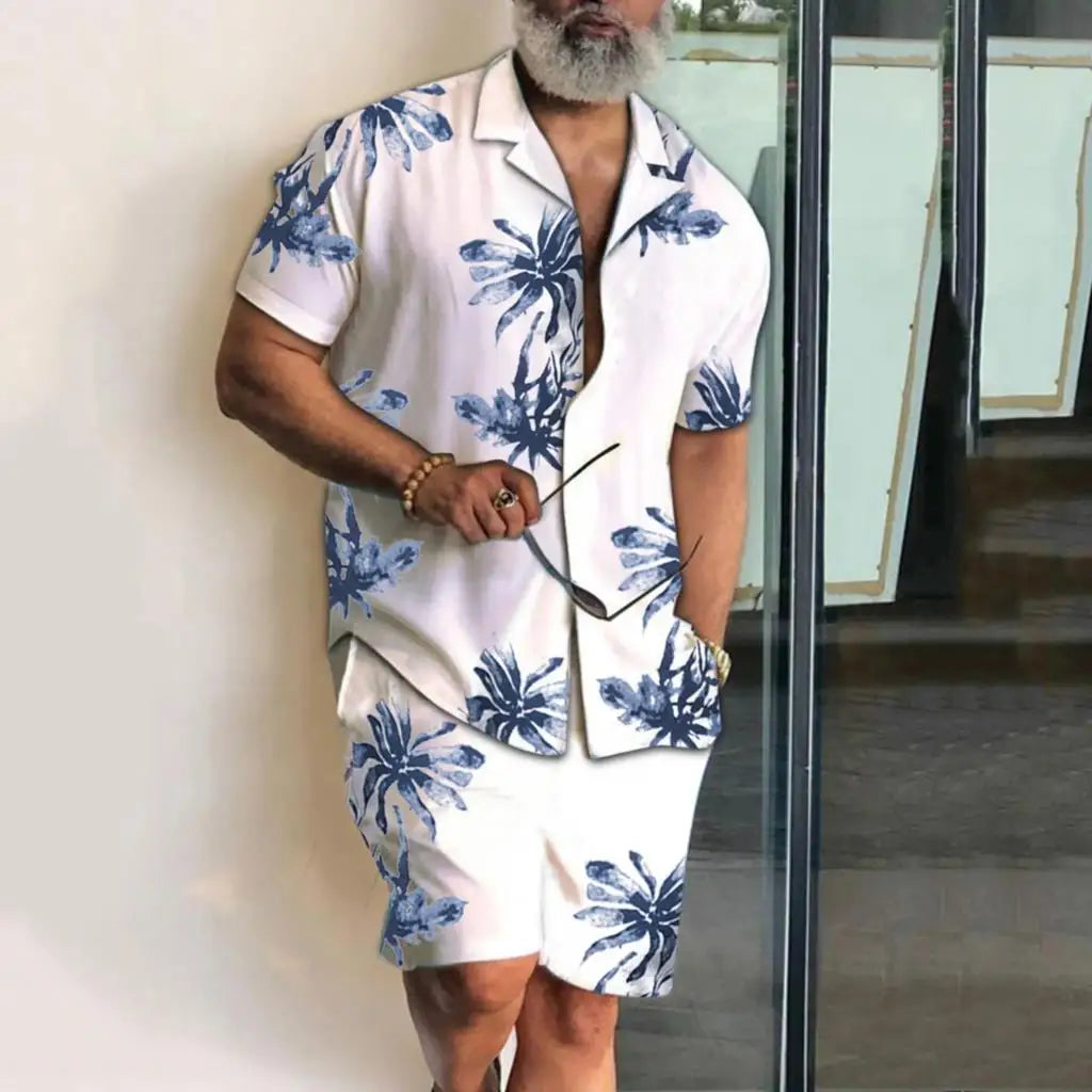 Men vacation two piece shorts set