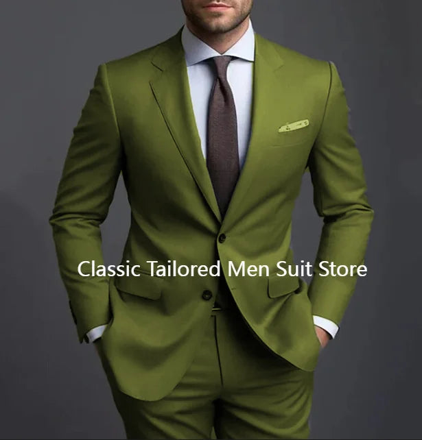 Grey Men Suits Formal Business Notched Lapel Groom Wedding Suits For Men 2 Pieces Slim Fit Tuxedos Blazer Pants Trajes De Hombre