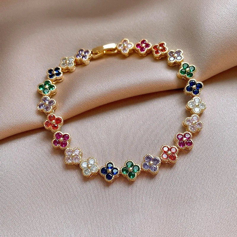 Crystal Flower Lucky Stainless Steel Bracelet
