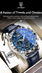 POEDAGAR Top Functional Luxury Man Wristwatch Waterproof Luminous Chronograph Leather Sports Watches For Men Quartz Men's Watch