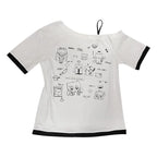 Japanese Y2k Subculture Cute T Shirt Off-shoulder White Short-sleeved Summer T-shirt Woman Cartoon Print Sweet Harajuku Tees