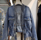 Denim Jacket for Women Plain Cinched Waist Slim Woman Jean Coat Blue Outerwear Spring Autumn 2025 Fashion Low Price Y2k Clothes