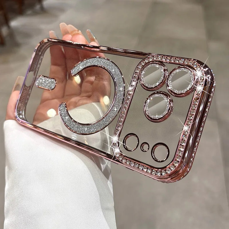 Phone Case Luxury Plating for Magsafe Case for iPhone 17 Air 16 15 14 Plus 13 12 Pro Max Magnetic Wireless Charging Transparent Soft Cover