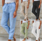 Cotton Linen Summer Pants for Women High Waist Elastic Casual Trousers Streetwear Solid Female Clothes 2026 Loose Pencil Pants