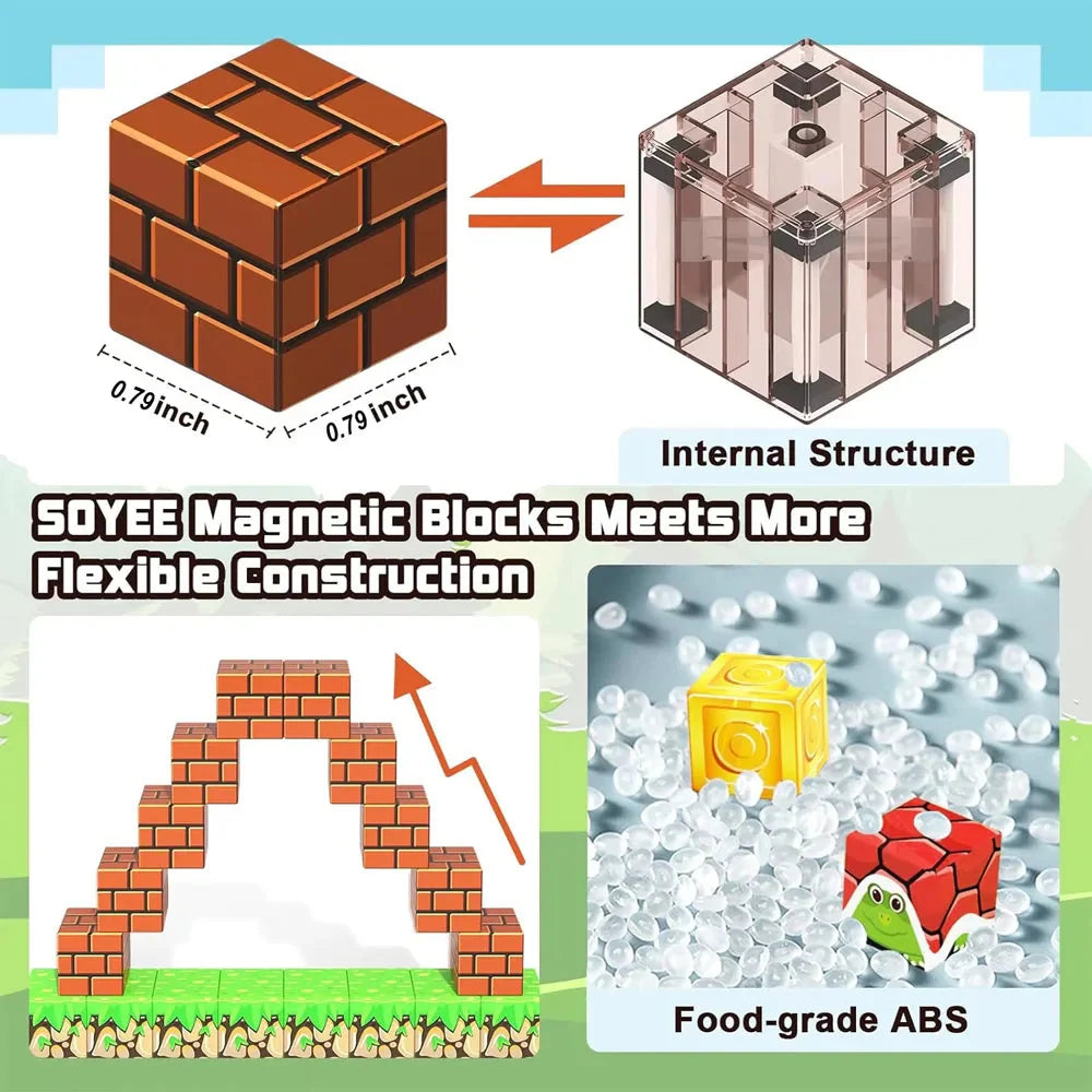 Magnetic Blocks - Build Mine Magnet World Edition Magnetic Cubes Construction Toys for Boys Girls STEM Montessori Sensory Toys