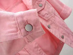Womens Jean Jacket Cropped Denim Jackets Purple Yellow White Blue Stretchy 3/4 Puff Sleeve Distressed Shacket With Pockets
