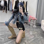 American Vintage Cropped Jackets Women Denim Chic Design Hip Hop Streetwear Young Slim Outwear Long Sleeve New Spring Popular